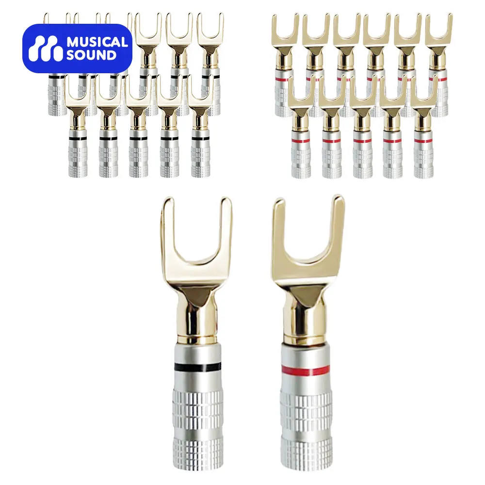 Musical Sound 24Pcs/Lot U Banana Connectors for Speaker Wire Audio Jack Hi-fi 24k Gold Dual Screw Lock Speaker Banana Plugs