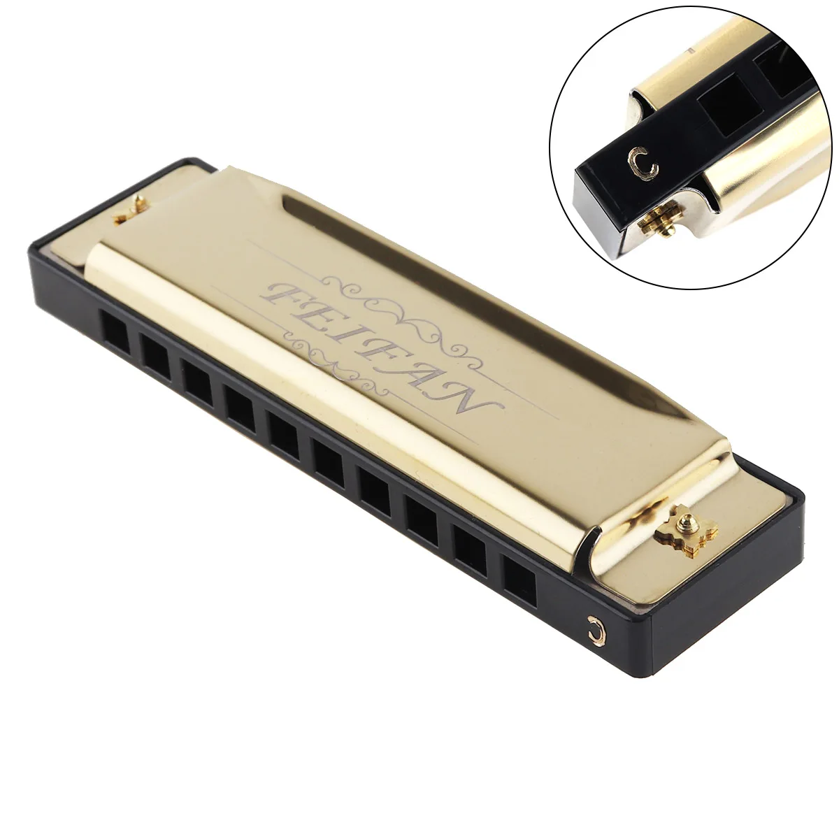 10 Holes 20 ToneC Matte Gold / Black Harmonica Blues Harp Mouth Organ Stainless Steel Musical Instrument for Beginner