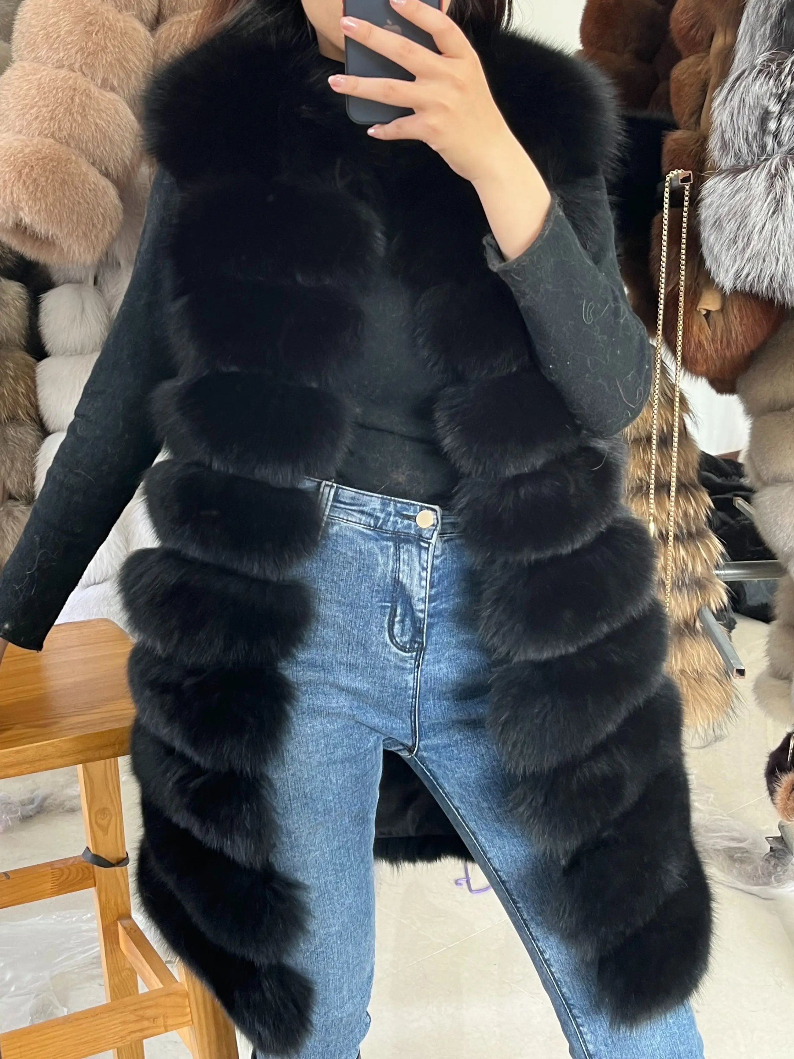 Natural Real Fox Fur For Women Mid-Length Short Women\'s Warm Winter Jacket Vest Luxurious Furry Large Size Women\'s clothing