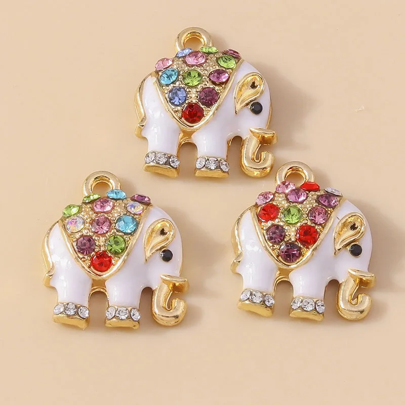 Leslie 10 Stück Emaille-Anhänger mit buntem Kristall, indischer Elefant, für DIY-Ohrringe, Halsketten, Anhänger, handgefertigte Schmuckherstellung, Zubehör – Detail 6