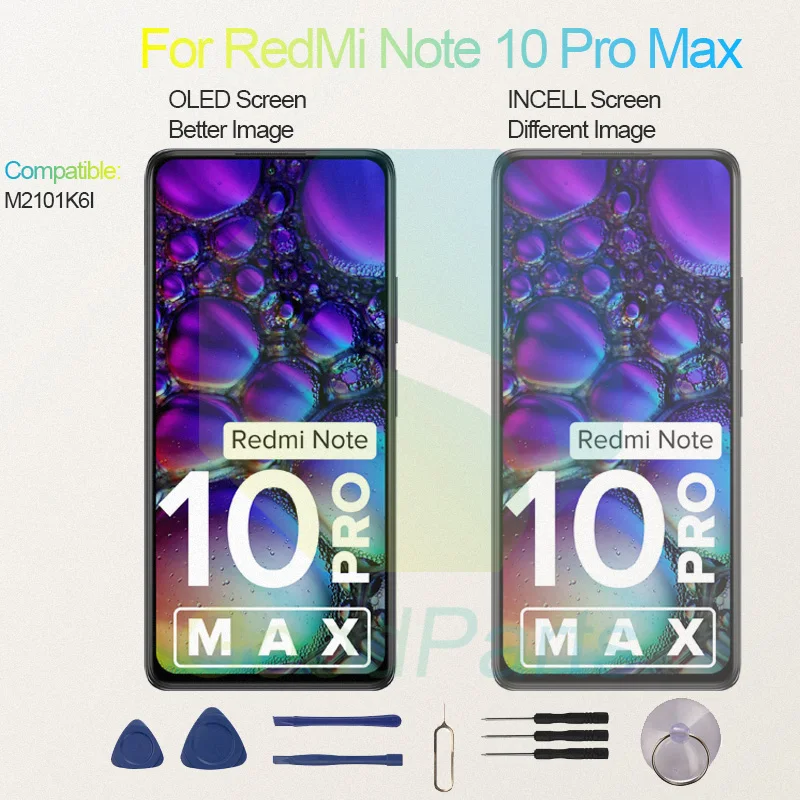 Test Before Ship For RedMi Note 10 Pro Max Display Touch Screen Digitizer Panel Assembly Lcd Screen M2101K6I Note 10 Pro Max Scr