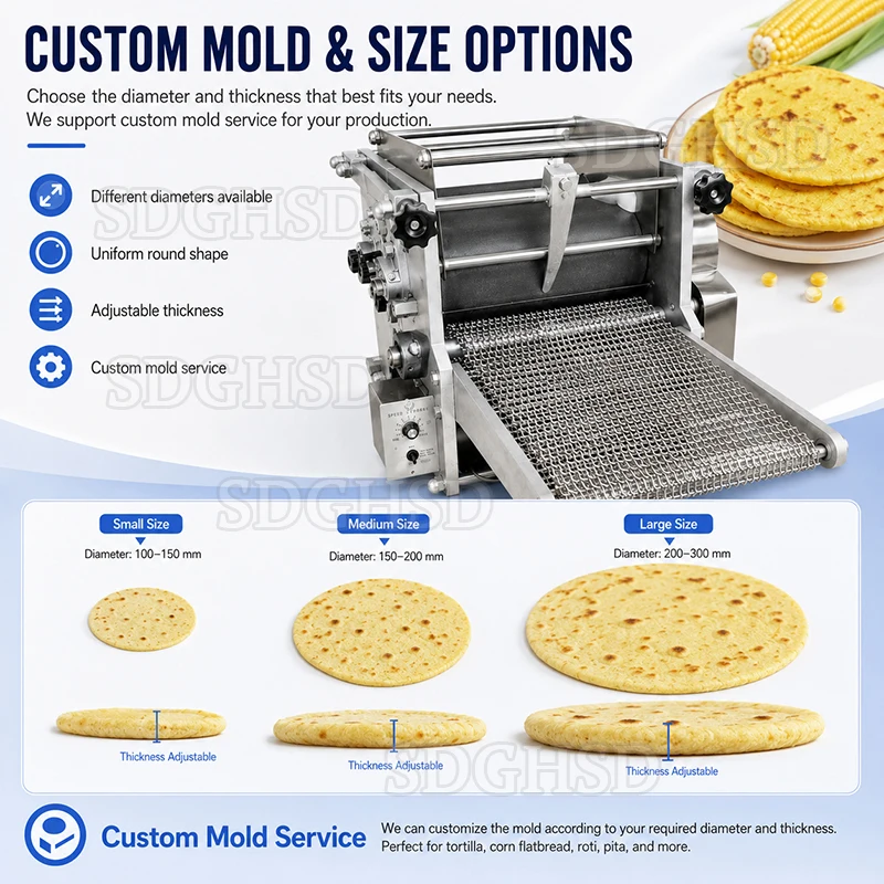 Electric Dough Sheet Pressing Machine Automatic Flatbread Maker for Corn Grain Pancake Production