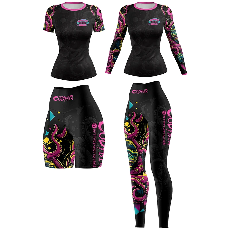 Custoimzed Logo Printing Cody Lundin SPANDEX+POLYESTER Women's Brazilian Jiu jitsu Fighting Running Tactical Ruash Guard 4PCS