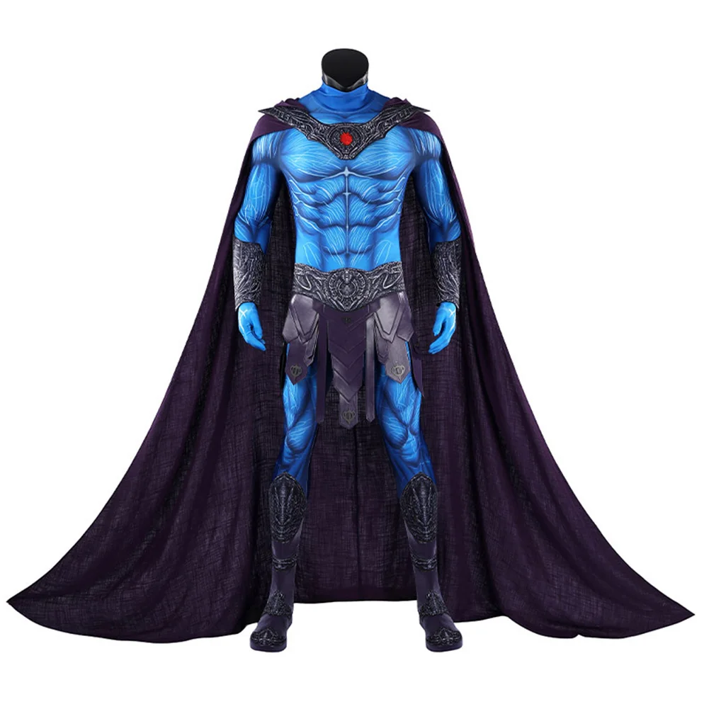 Fantasia Man Skeletor Cosplay Costume Movie He Disguise Clothing Skeleton King Jumpsuit Cloak Set Halloween Carnival Party Suit view 2