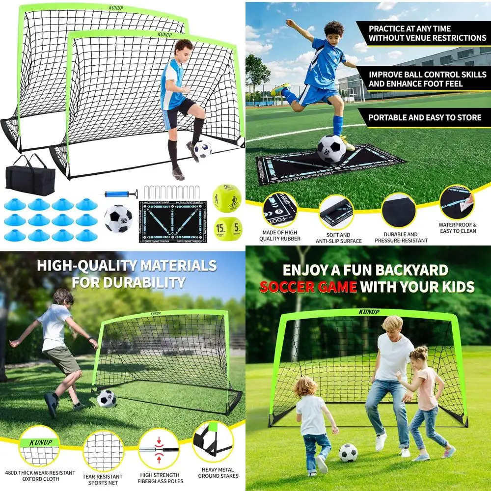 

Portable Kids Soccer Goals with Training Kit, Practice Balls, Dice, Mat, Cones, Air Pump, and Carry Bag for Toddler and Youth Ou