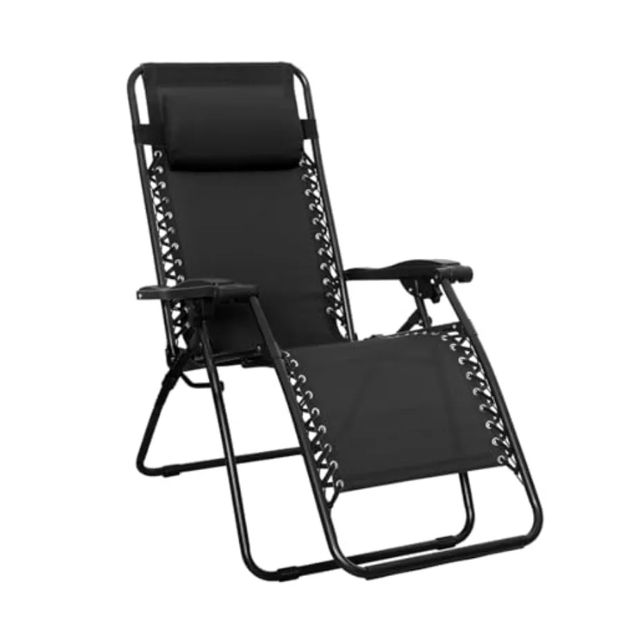 

Outdoor Patio Zero Gravity Portable Folding Reclining Lounge Chair with Padded Headrest Pillow, Weather Resistant Textilene, 26