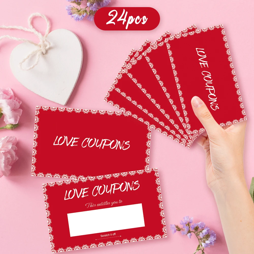 24 قطعة من بطاقات الملاحظات الفارغة، بطاقات خدش للزوجين الأحمرين، بطاقات خدش مفاجئة للعطلات لعام 2026، زينة للحفلات، بطاقات هدايا ذاتية الصنع