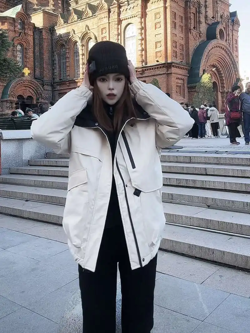 

Весенне-осенняя женская свободная повседневная ветровка Jaet, пальто на молнии со съемным капюшоном, однотонное женское пальто TT125