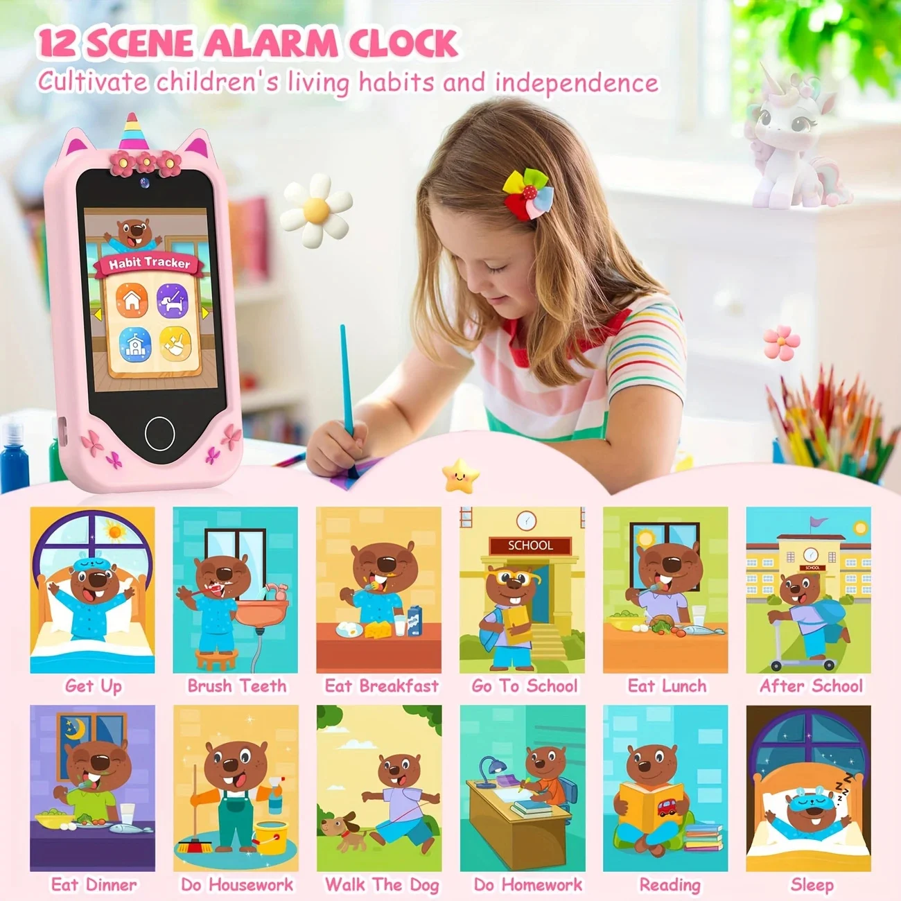 Educatieve speelgoedtelefoon voor 3-6 jaar oud, 2,8 inch touchscreen, dubbele camera's, leerspellen, video afspelen, 32GB inbegrepen, perfect cadeau