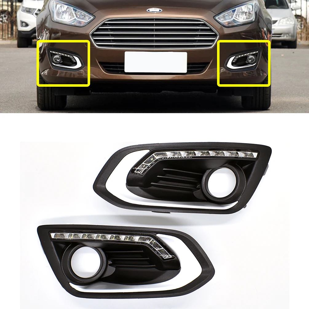 

Fit for Ford ESCORT 2015 2016 2017 2018 Front Bumper Fog Lamp White LED DRL Daytime Running Lights LED Daylight