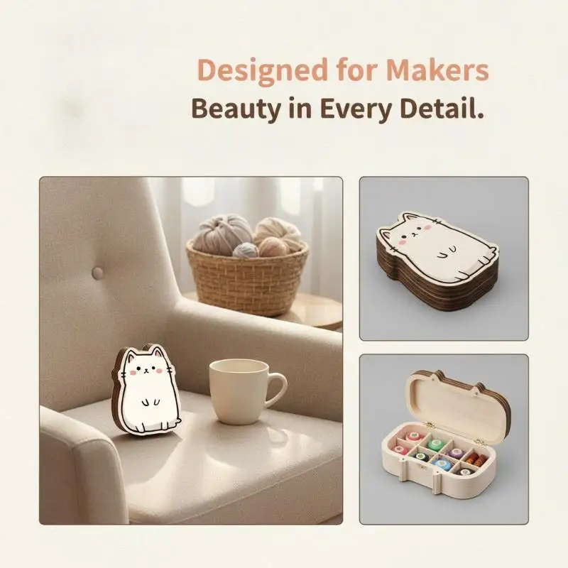 Cute Cat Wooden Needle Storage Box Magnetic Sewing Pin Holder Wood Needle Organizer For Handmade Craft Home Use
