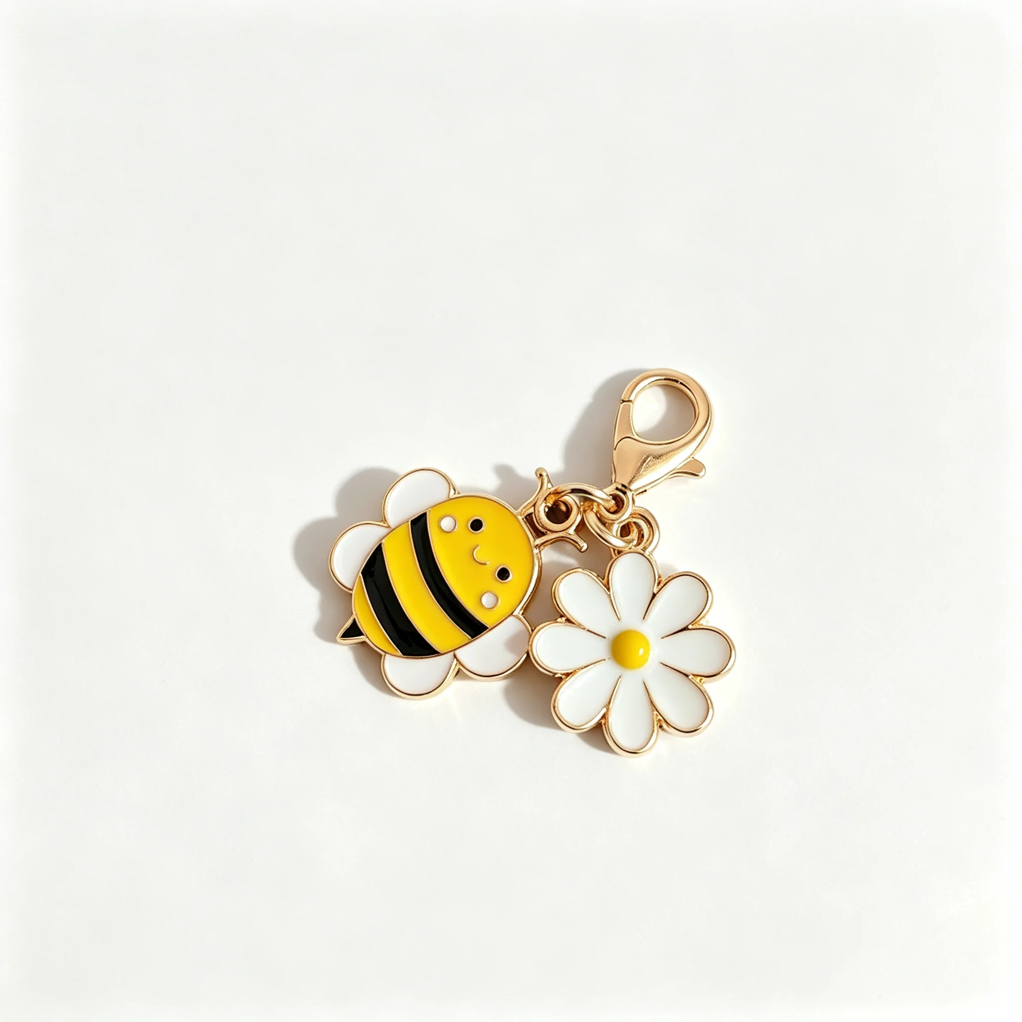 1/10 Stück Niedlicher Bienen-Gänseblümchen-Emaille-Schlüsselanhänger mit Karabinerverschluss, Taschenanhänger, Cartoon-Blumen-Schlüsselring, Rucksack-Accessoire, Weihnachtsgeschenk – Detail 2