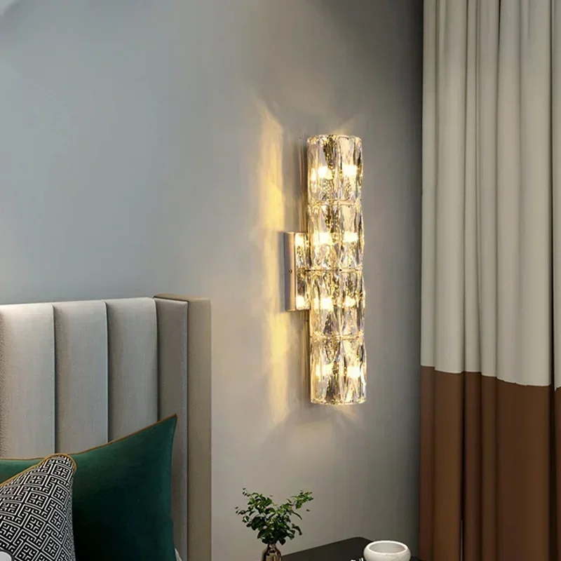 

Modern Crystal Wall Lamp LED Background Hotel Wall Light Bedside Foyer Corridor Living Room Chrome Golden Wall Silver