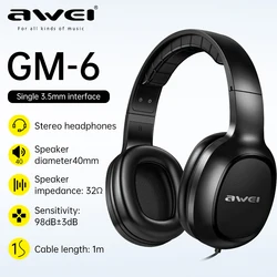 Awei GM-6 Wired Professional Headphone with Wire Control Game Wired Headset With Mic 3.5mm AUX Plug For PC Computer Laptop