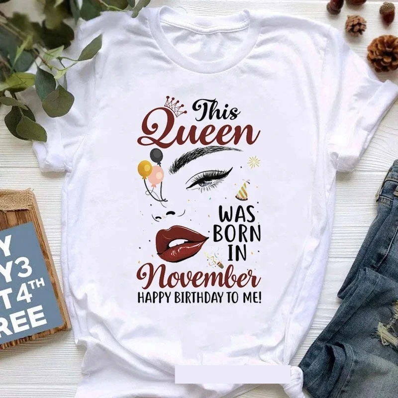 Cool Tshirt Women's Clothing This Queen Was Bron in September/March Graphic Print T-Shirt Femme Happy Birthday To Me T Shirts