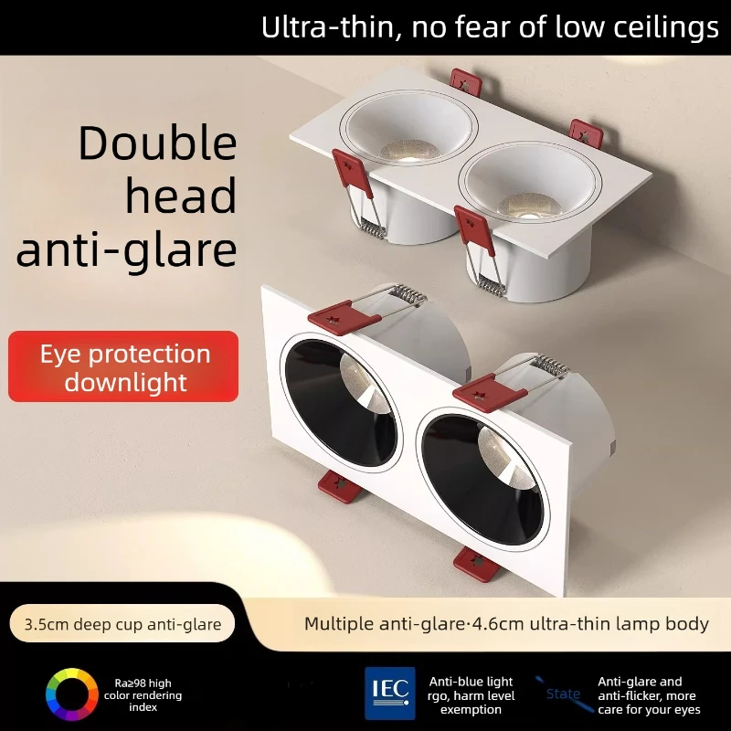 Embedded LED spotlights 24W 14W dual-head LED CREE COB anti-glare downlights suitable for office, shop interior, living room