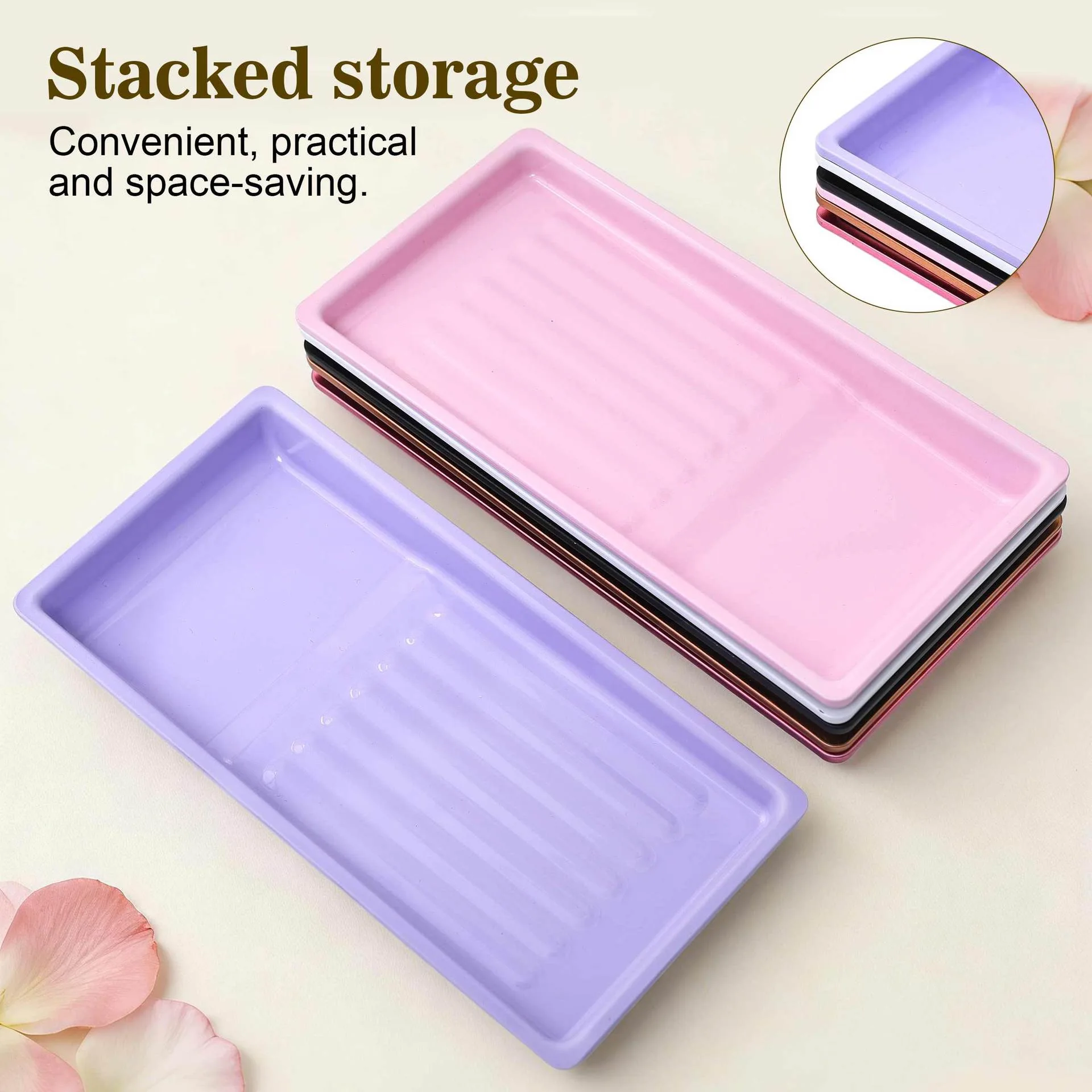 1 Multi-Color Square Storage Tray, Nail Salon Accessories and Tool Display Disinfection Tray, Stainless Steel Metal Plate 6