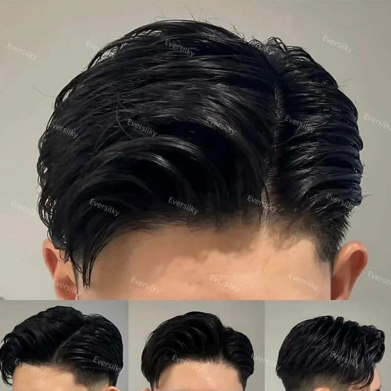 بدلة شعر طبيعية للرجال # 4 # 7 # 17 # 18 شعر مستعار للرجال بلون بيج داكن يسمح بمرور الهواء من الدانتيل السويسري والبولي يوريثان حول الرجال شعر مستعار للرجال #4