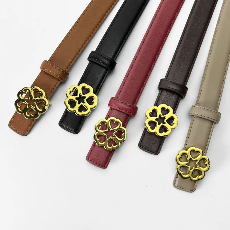 new Women's Flower Belt Versatile Retro Bronze Buckle Cowhide  Belt Simple and Elegant Decorative Dress Suit Apparel Accessories