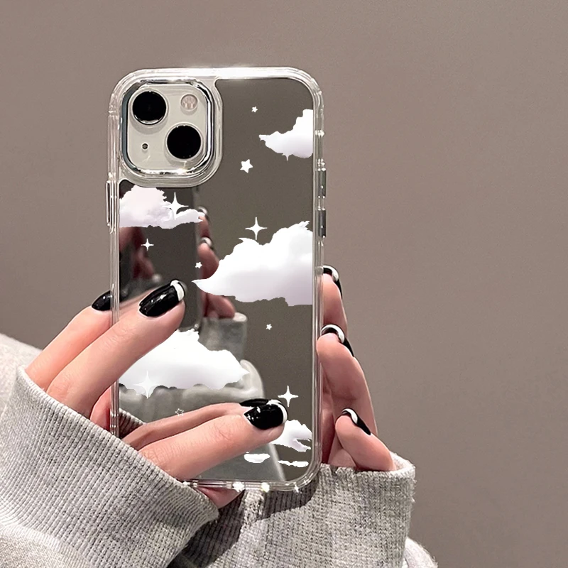 Makeup Mirror Phone Cases for iPhone 13 Case iPhone 11 12 13 14 15 Pro Max X Xs Electroplated Fashion Clouds Soft TPU Back Cover