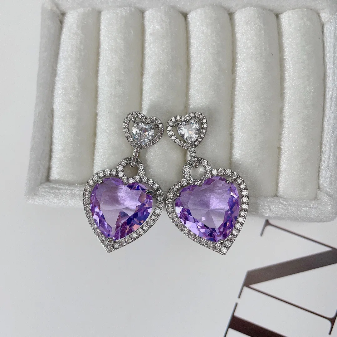 Bilincolor Light Luxury Zircon Romantic Heart Shaped Earrings for Women