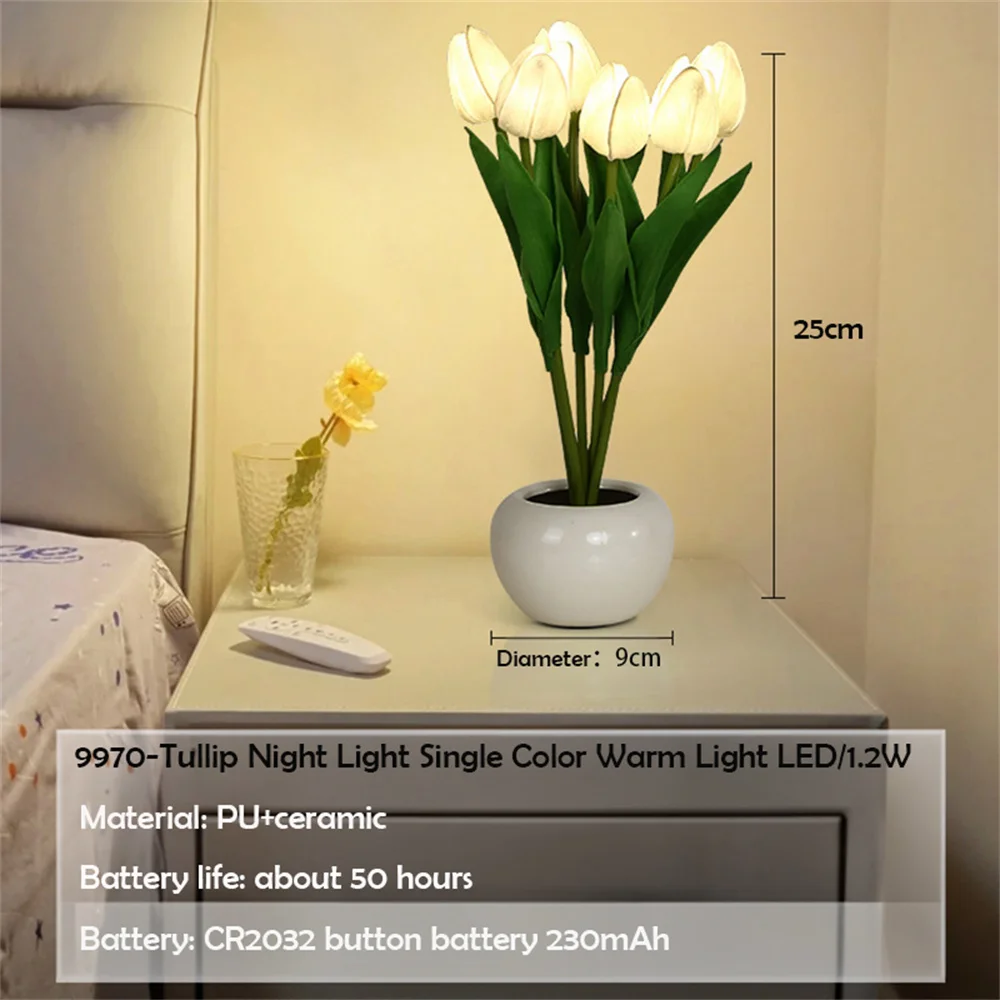 6Pcs  Tulip Simulation Flower LED Table Lamp Bedside Atmosphere Night Light Interior Decoration Bouquet for Home Wedding Gifts