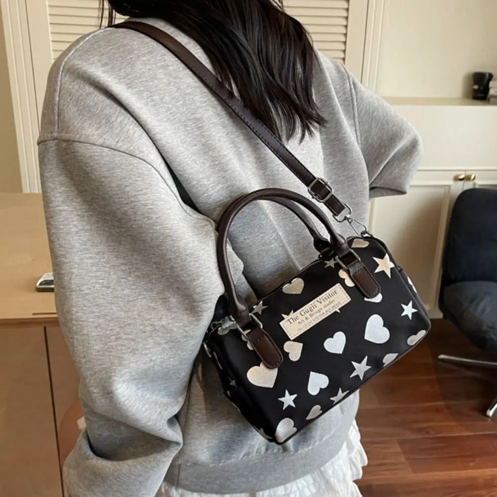 

Ins Retro Bowling Shoulder Bag PU Leather Star Pattern Boston Crossbody Bag Korean Style Solid Color Women's Handbag Shopping