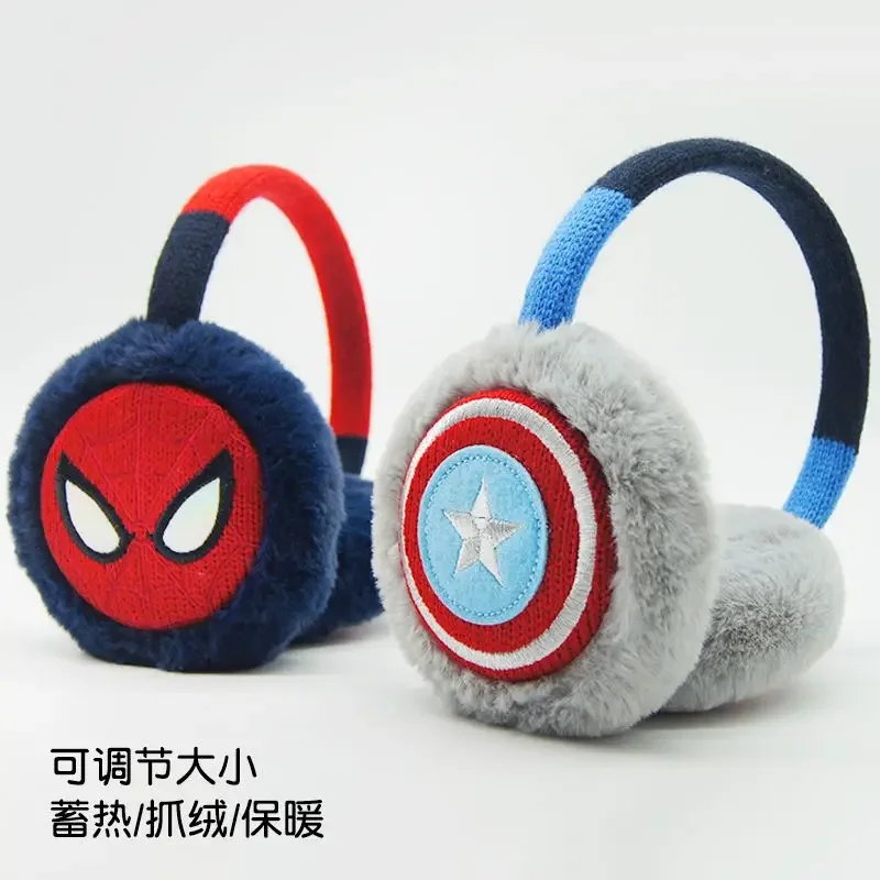 Cache-oreilles en peluche Marvel pour enfants, Spiderman, Iron Man, dessin animé mignon, cache-oreilles chauds pliables, cadeau pour garçons et filles, hiver