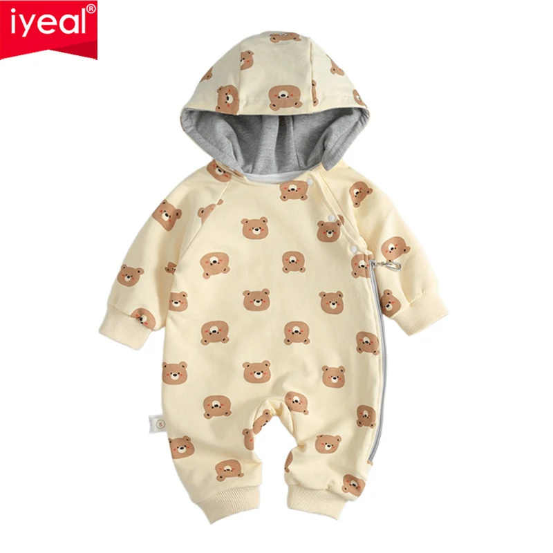 IYEAL 0-15M Baby Boy Girl Cute Cartoon Jumpsuit Autumn Baby Long Sleeved Jumpsuit Men's Baby Outdoor Clothes
