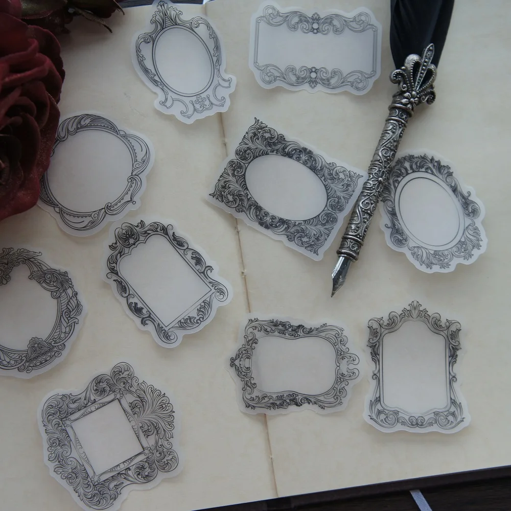 

28pcs Eelegant Black Flower Frame Style Sticker Can Write Scrapbooking DIY Gift Packing Decoration Tag