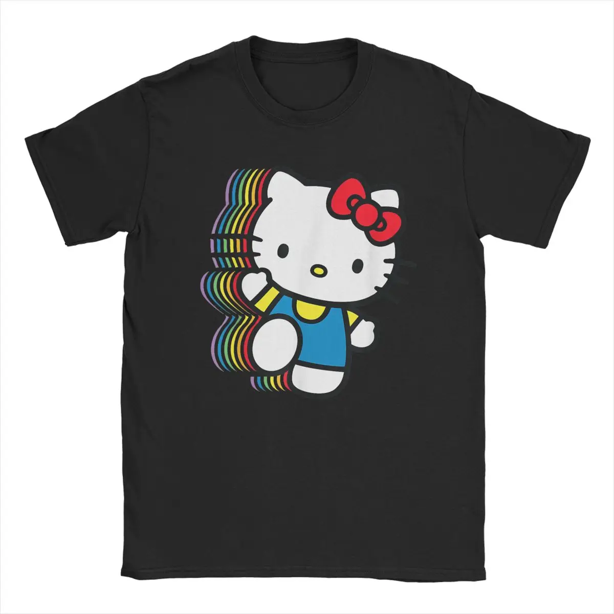 

Мужская и женская футболка Hello Kitty Rainbow, футболка с юмором, футболка с коротким рукавом и круглым вырезом, хлопковые подарочные топы