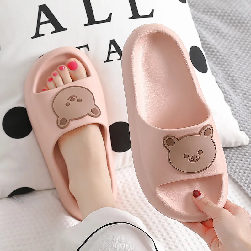 Home Slippers Cloud Woman Teddy Bear Summer Beach Slides Indoor Soft Sole Non Slip Eva Sandals Men Male Kawai Flip Flops Funny