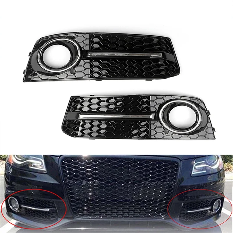 

Modified For A4 B8 2009 2010 2011 2012 Car Front Bumper Fog Light Cover Honeycomb Mesh Front Grill Foglight Holder Grill