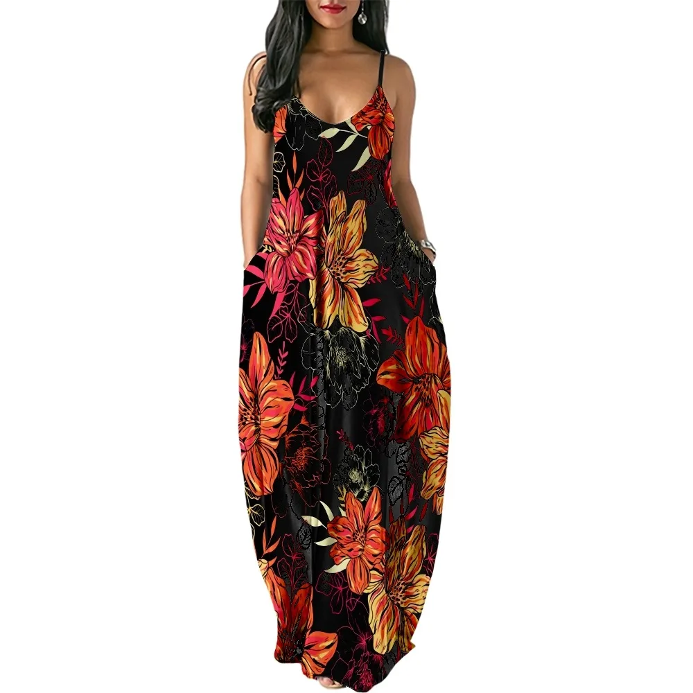 

Sexy Dress Women Deep Spot Wrap Sling Sleeveless Nightclub Summer Beach Dress Long Dress Beach Casual Print Dresses
