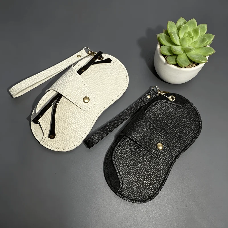 Portable PU Leather Glasses Case, Slim Soft Eyeglass Pouch with Snap Button, Anti‑Scratch Sunglasses Storage Bag for Purse