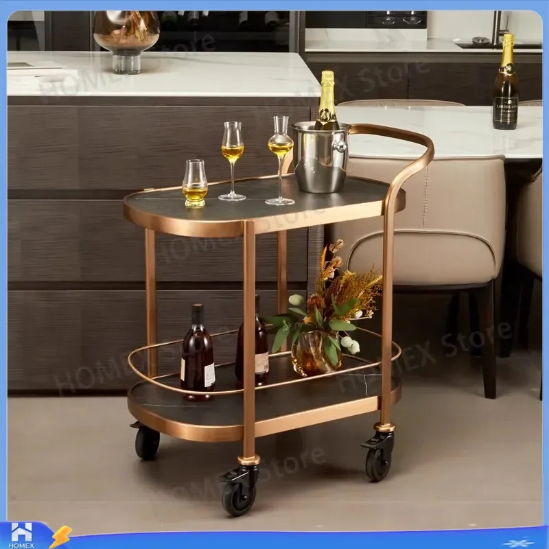 Large 2 Tier Serving Cart with Wheels Metal Utility Trolley for Hotel Restaurant Kitchen Storage Shelf Movable Wine Tea Cake