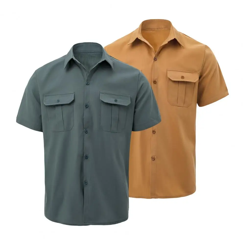 

Men Casual Shirt Men's Summer Cargo Shirt Lightweight Breathable Formal Office Top with Turn-down Collar Single-breasted Button
