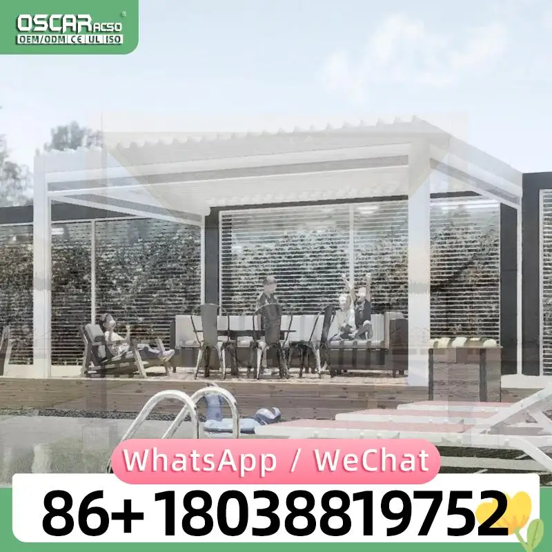 Pérgola Exterior Motorizada Impermeable con Techo de Lamas, Gazebo Exterior de 3x3, 3x4, 4x6m, Estructura Bioclimática para Jardín, Patio, Terraza