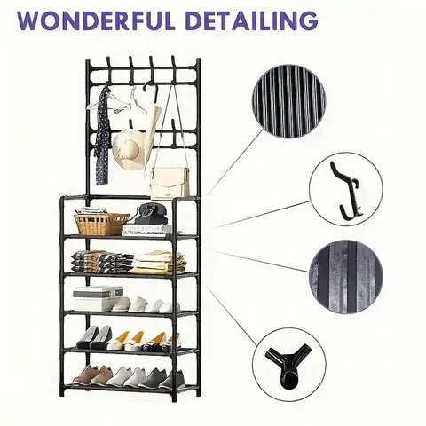 Multifunctional Metal Entryway Shoe Rack With 4 Tier Shoe Storage Shelves And Coat Hooks Organize Your Entryway And Keep Your C