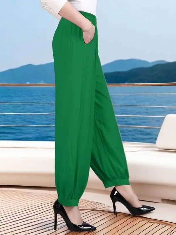 

Spring Summer High Waist Lantern Pants Women's Wide Leg Cotton Silk Casual Loose Mom Pants Pure Color Square Dance Trousers
