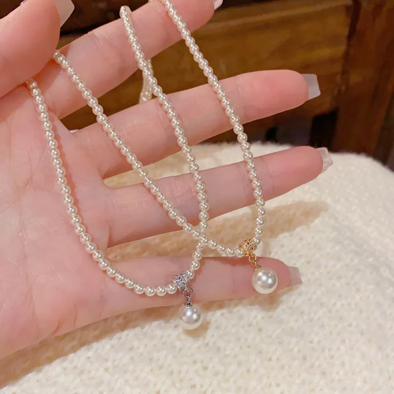 Exquisite jewelry French retro fashion gentle and versatile glass beads pearl necklace temperament light luxury simple design