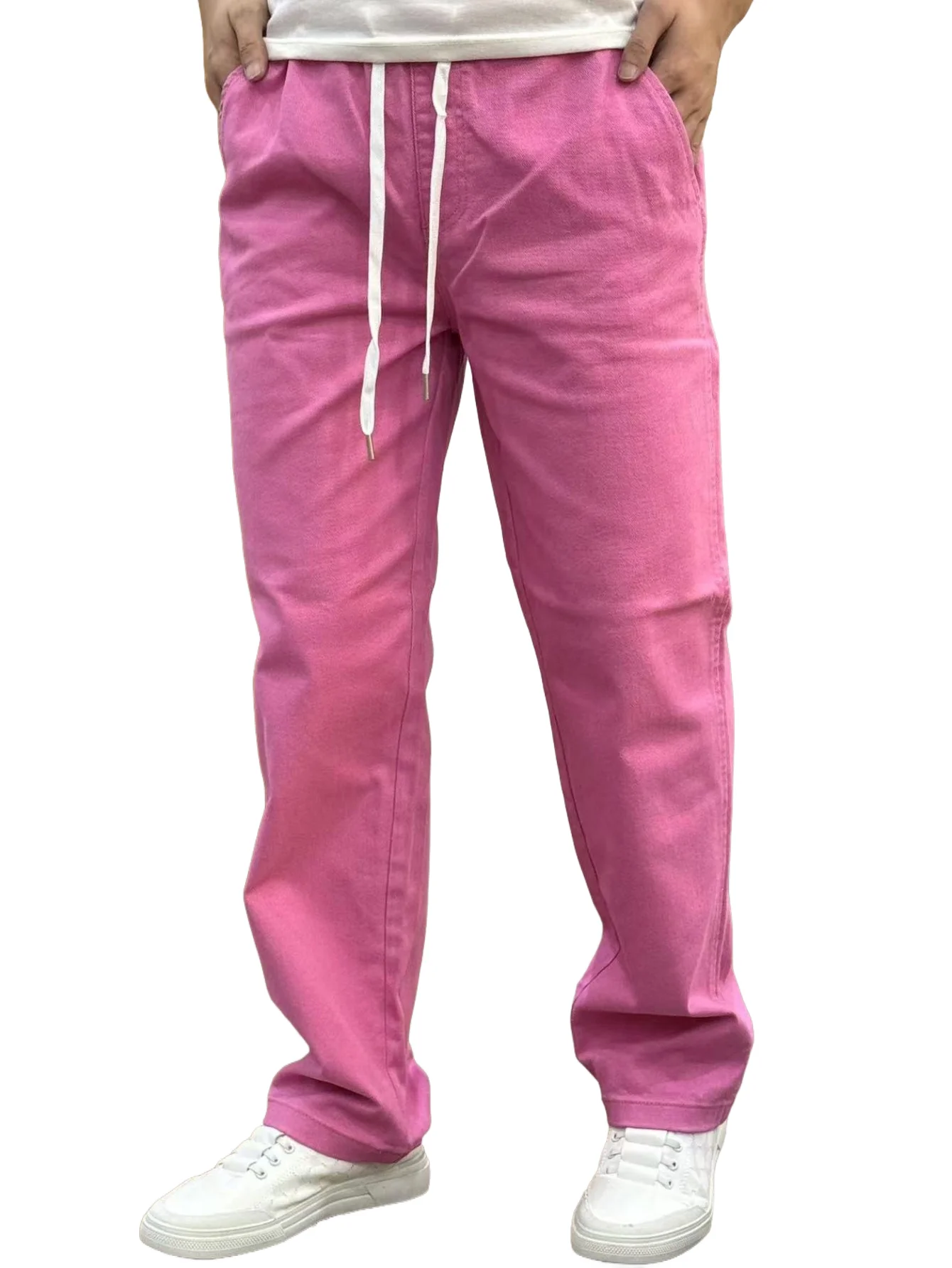 

KING JEANS Men's JEANS Fashion Pants with Elastic Waistband Basic Stylish Business Classic Rose Pink Straight Leg Pants