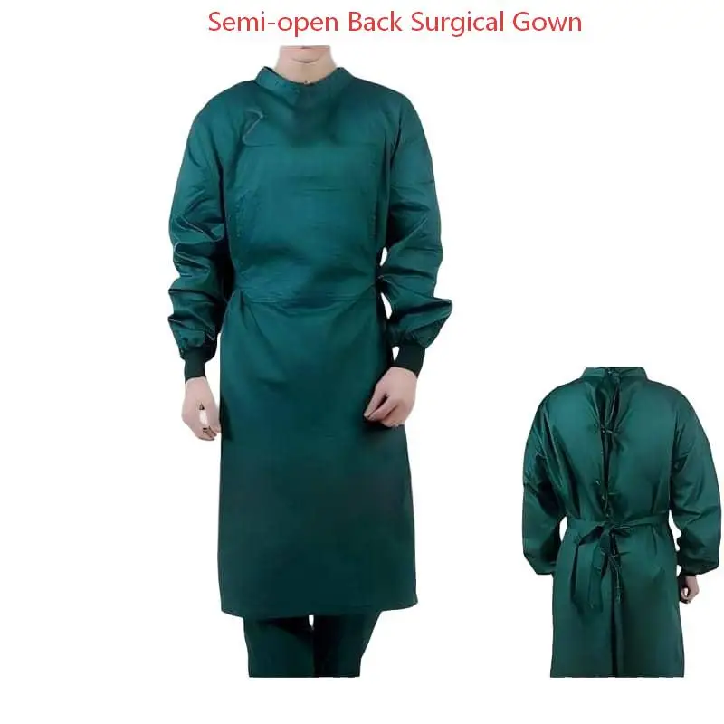 Sterilizable Thick Cotton Surgical Gown Dark Green Drill Reversible Isolation Gown Medical Nurse Scrubs Uniform