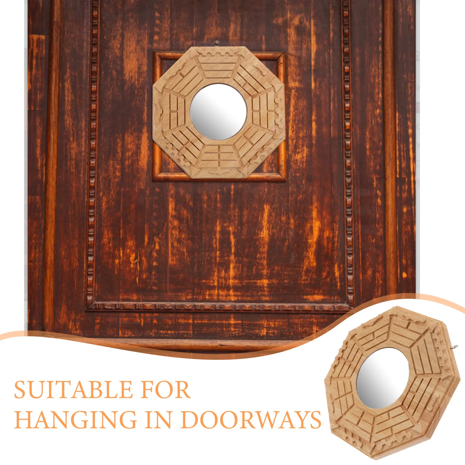 Wooden Bagua Mirror Traditional Feng Shui Convex Wall Pendant Home Decoration Luck Blessing Protector Ornament