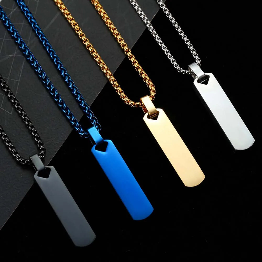 

Clavicle Chains Men Pendant Necklace Black Silver Color Korean Style Rectangle Bar Necklace Pendant Stainless Steel