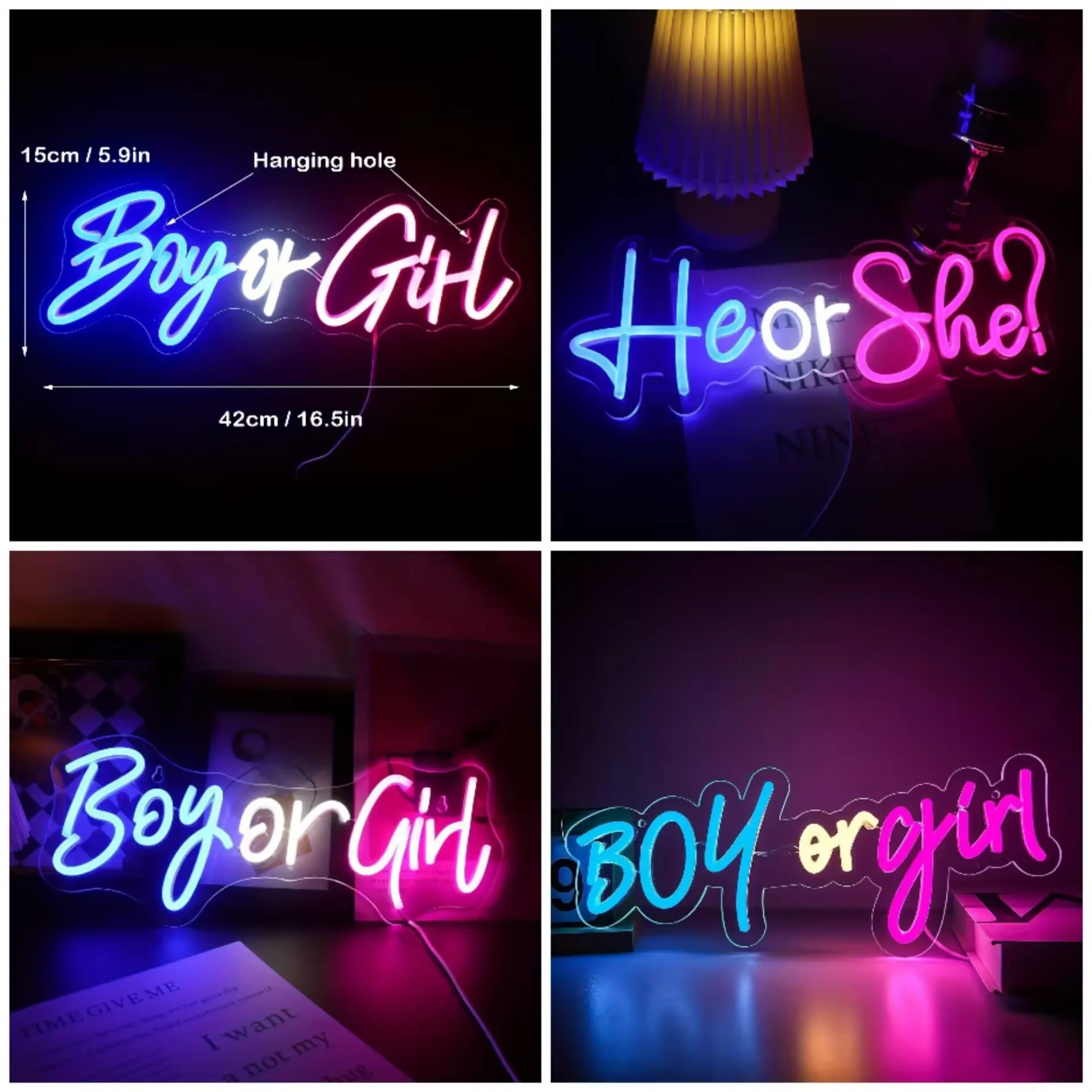 Gender Reveal Neon sign LED Light USB adjusting  brightness For Gender Reveal Party Birthday Celebration Decor Easy Installation