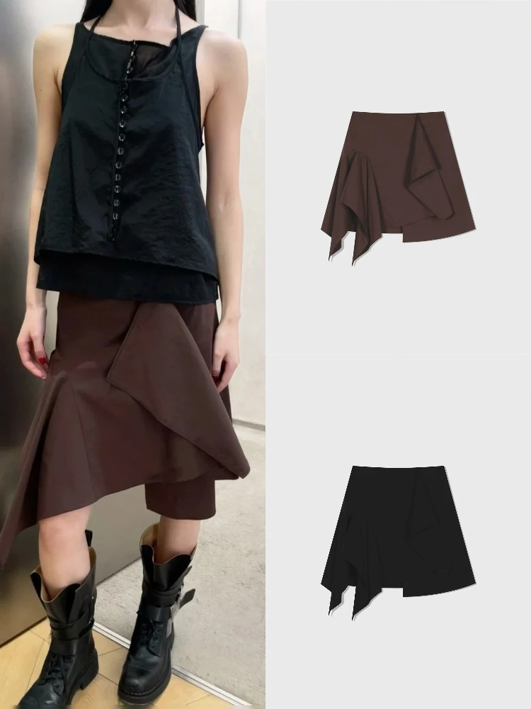 

Асимметричная юбка трапециевидной формы, плиссированная юбка с высокой талией, чистый цвет, другое 00%