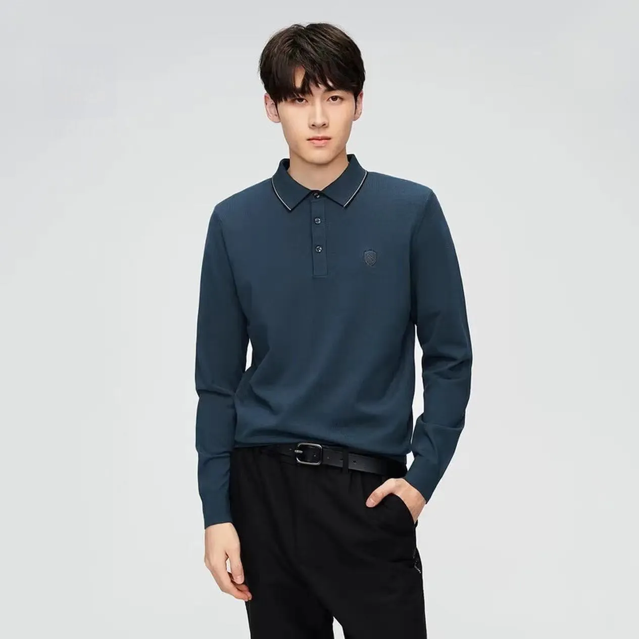 Goldberg Мужской вязаный свитер Long Sve Slim Fit с тонким воротником и принтом, повседневная одежда из смеси полиэстера, осенняя одежда