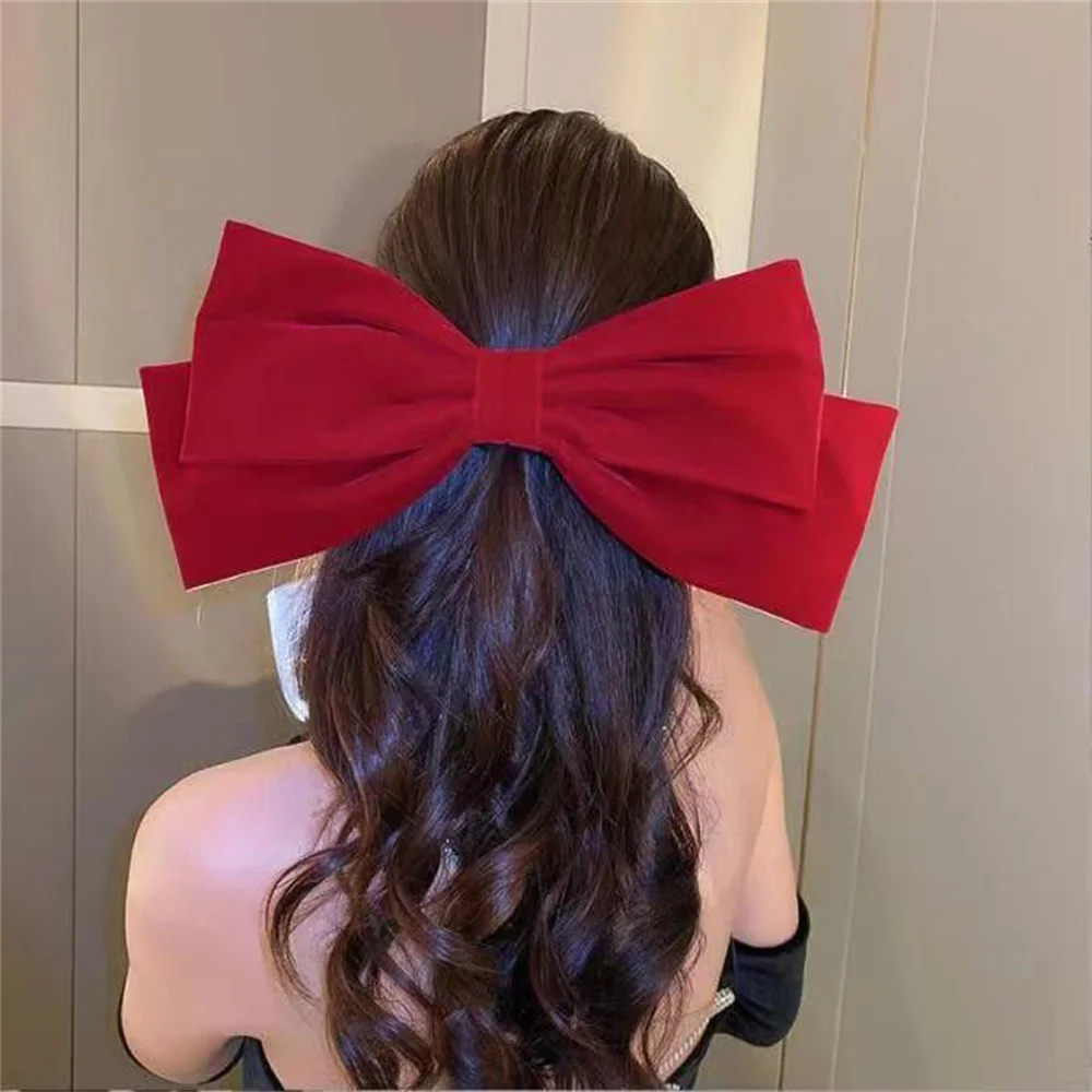 New French Velvet Oversized Bow Hair Clip Barrette Back Of Head Hairpin Velvet Headwear Headpiece Hair Accessories For Woman