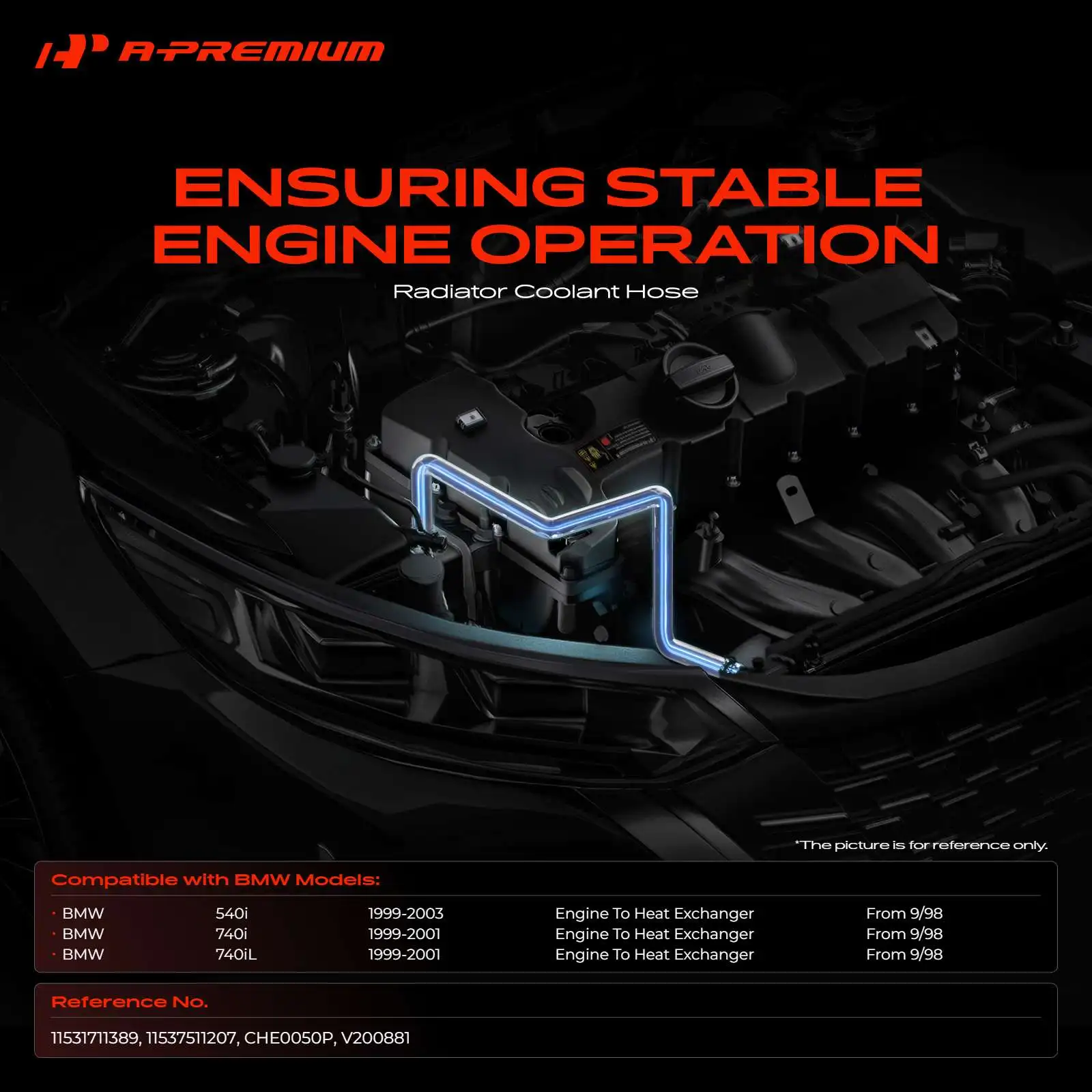 A-Premium Engine Coolant Hose for BMW 540i 1999-2003 740i 740iL 1999-2001